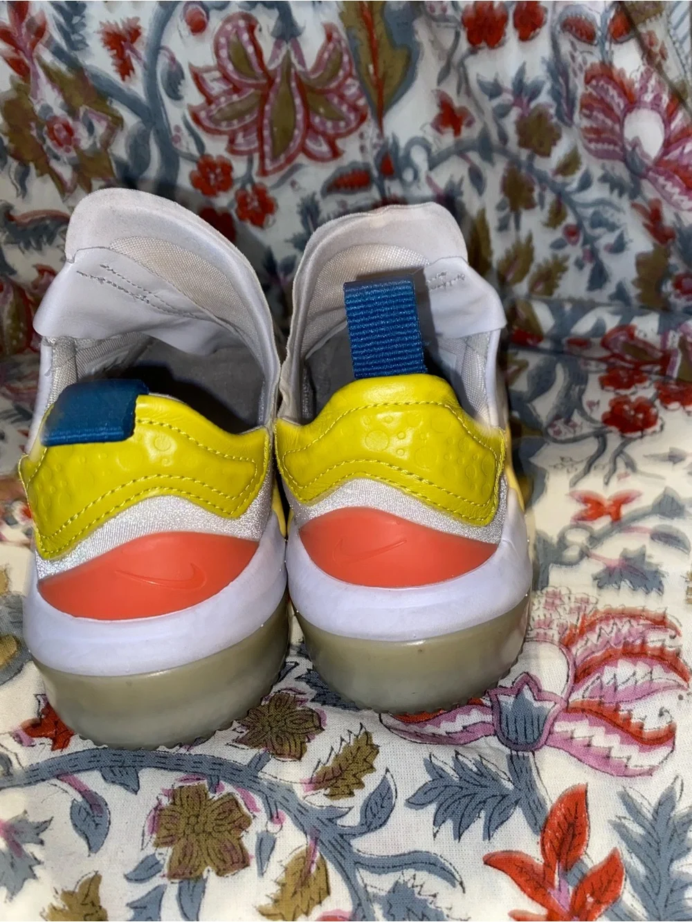 Nike White Slip-On Sneakers with Yellow and Navy Accents